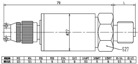 航空電連接器型壓力變送器外形尺寸圖